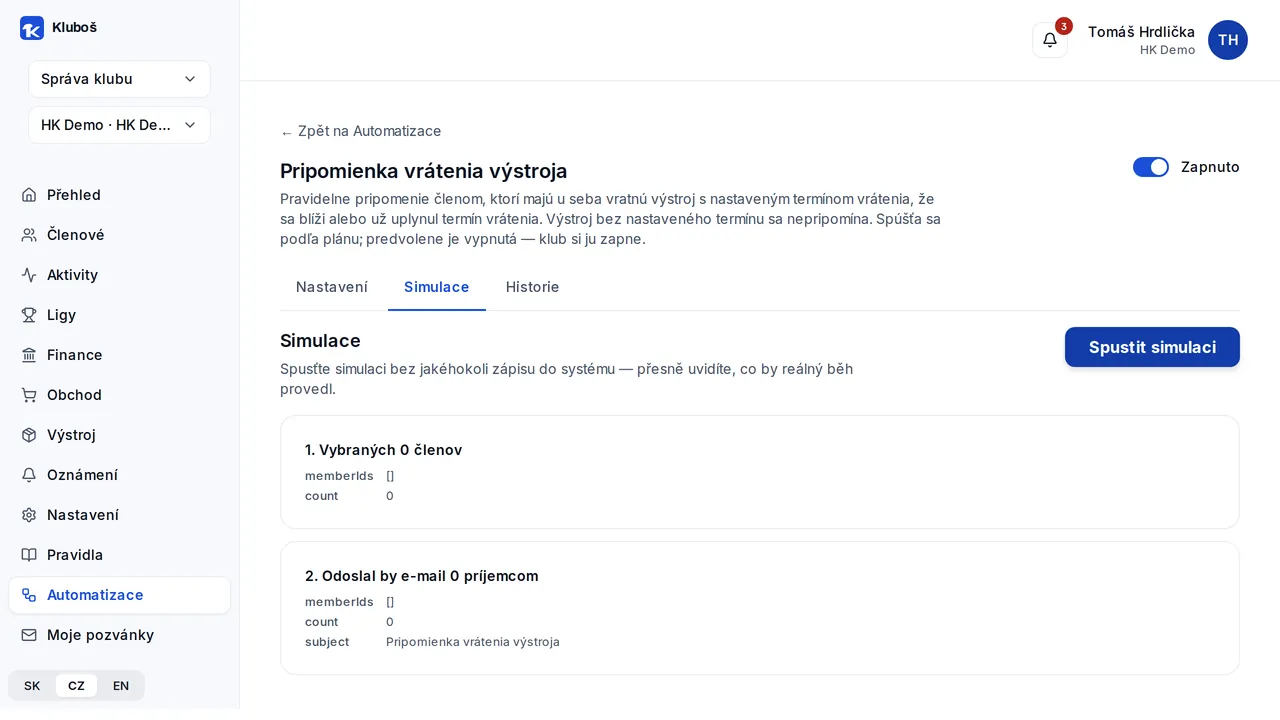 Nastavení automatizace se simulací bez zápisů