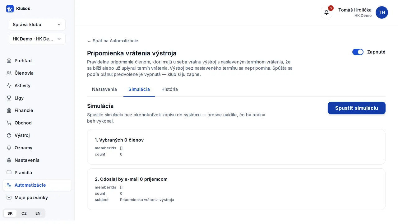 Nastavenie automatizácie so simuláciou bez zápisov