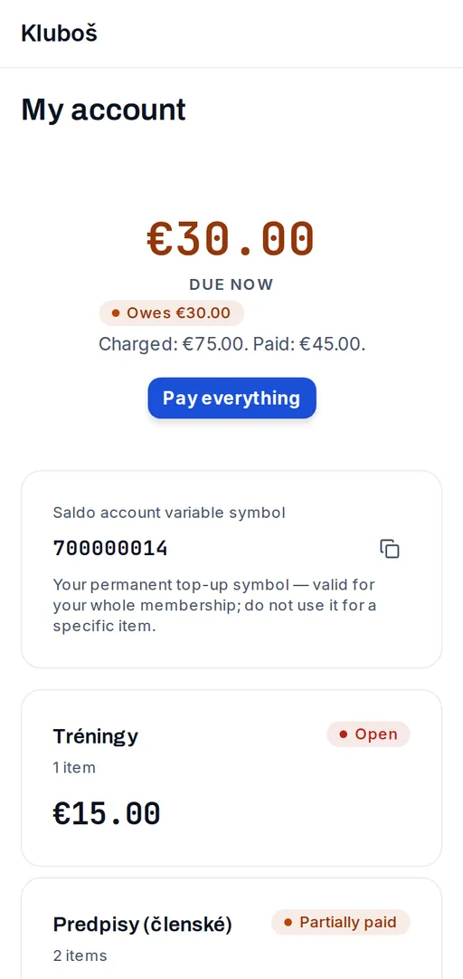 My account on mobile with QR payment